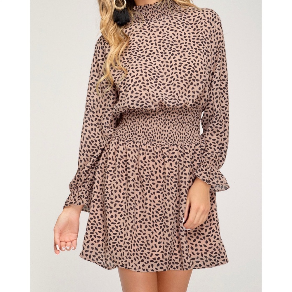 SOLD She + Sky Camel Long Sleeve Dress